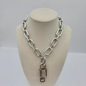 Authentic Louis Vuitton Padlock w/Unbranded Stainless Steel Plated Silver Chain